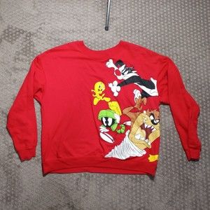Looney Tunes Womens Crewneck Sweatshirt Size 3XL Red Sylvester, Tweetie, Marvin